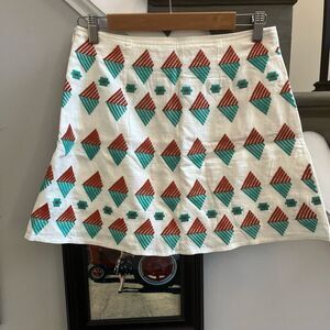 THML Linen Embroidered Tribal Print Mini Skirt sz S EUC